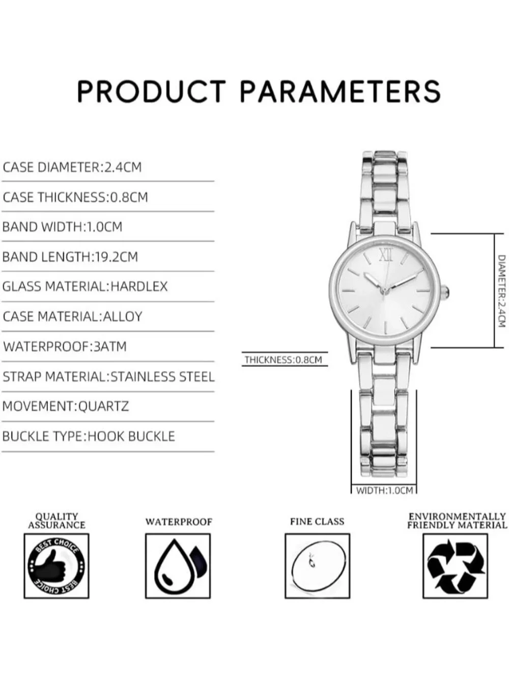 Women's Silver Analog Quartz Alloy Strap Daily Waterproof Exquisite Wrist Watch